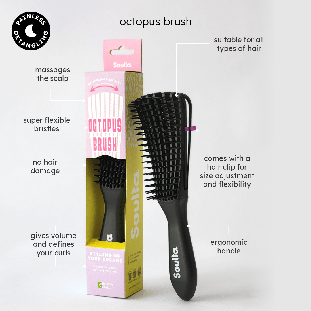 ● The name is self-explanatory: its flexible design copies tentacles that gently move during detangling.  ● Shape curls perfectly, promoting definition and volume.  ● Crafted from lightweight material and an ergonomic design.  ● Effortless and pain-free detangling!