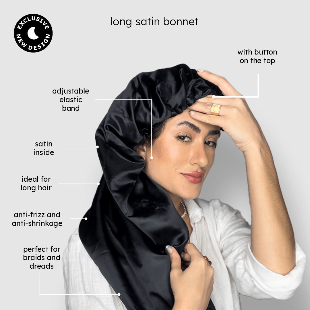 ● Ideal for long, straight, or curly hair.  ● Anti-shrinkage.  ● Equipped with an adjustable elastic band.  ● Perfect for braids, box braids, and dreads.