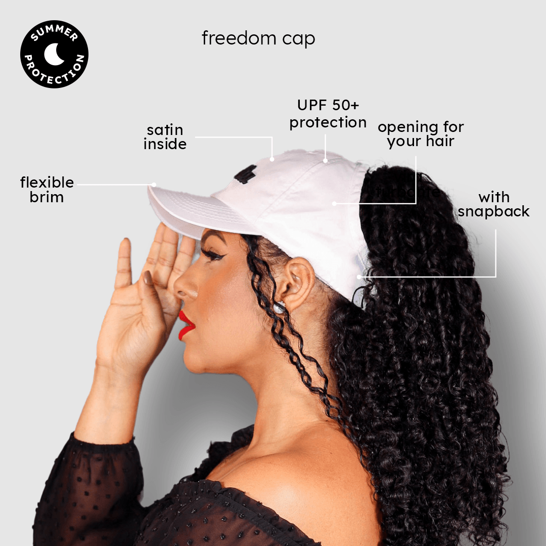 ● This revolutionary cap features an exclusive design from Soulta Beauty, allowing it to be easily worn by specially voluminous hair.  ● Inner lining is made of satin, preventing friction and avoiding absorbing your hair's natural moisture.  ● Crafted from microfiber with UPF 50+ protection, it's the perfect choice for enjoying a sunny day with a frizz-free hair.